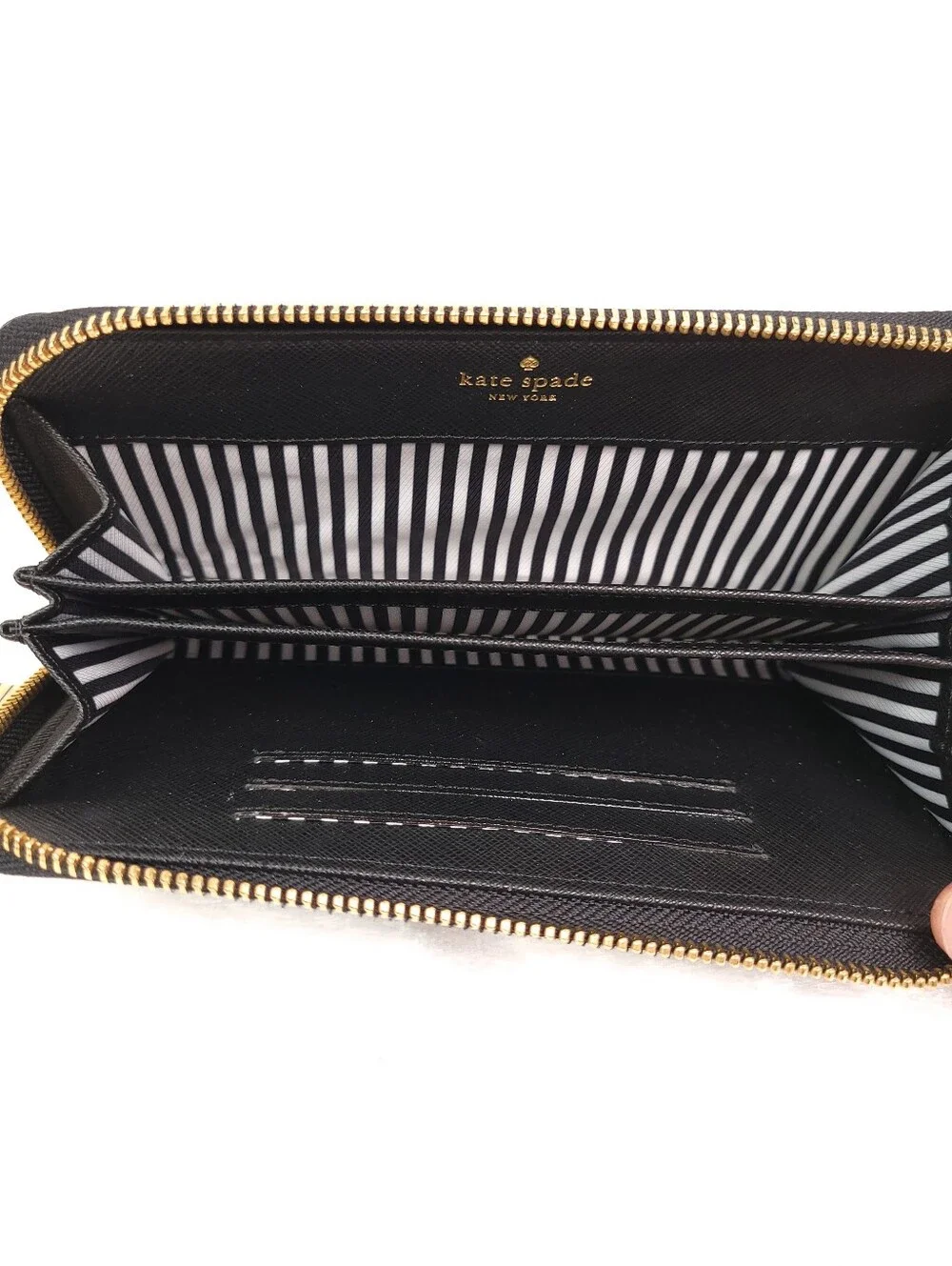 Kate Spade Black Saffiano Leather Zip Around Continental Wallet Strap